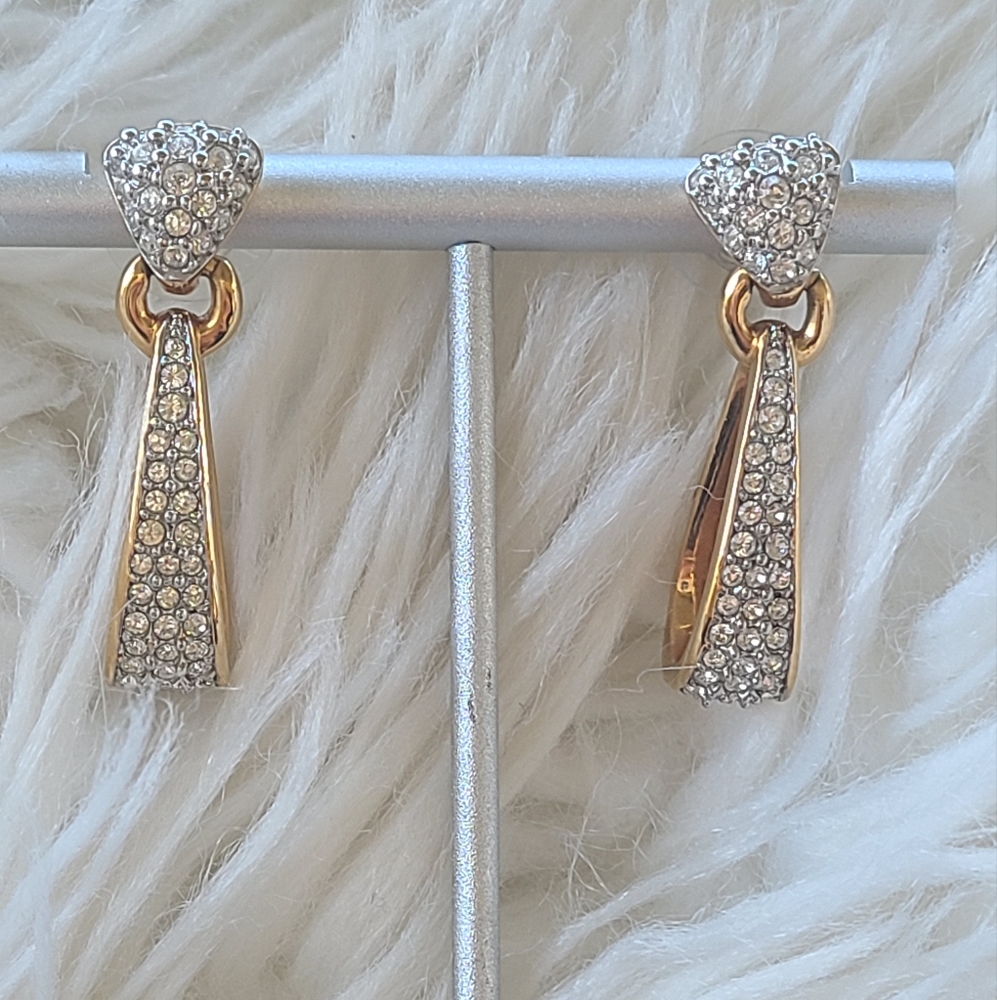Vintage Swarovski Gold Toned Hoop Earrings- Good Condition